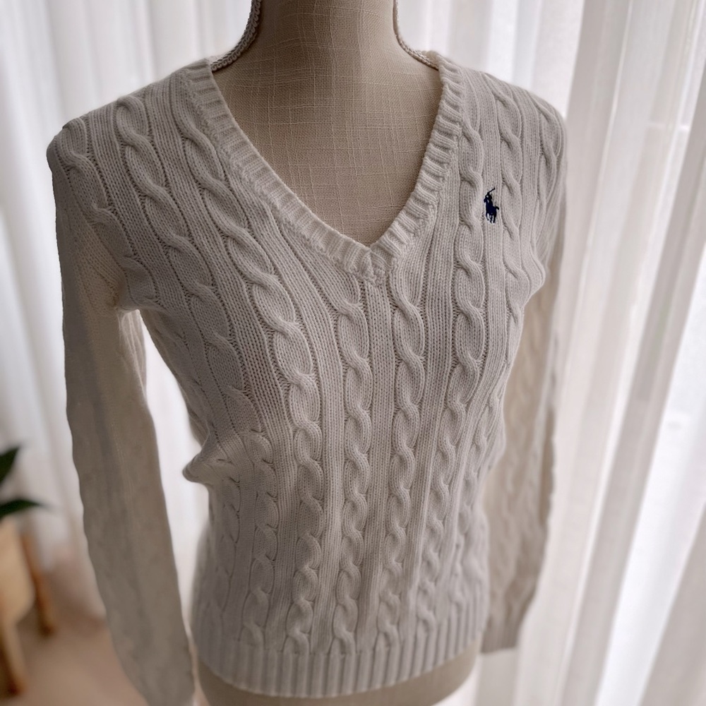 Ralph Lauren sport cable sweater size small cream/white